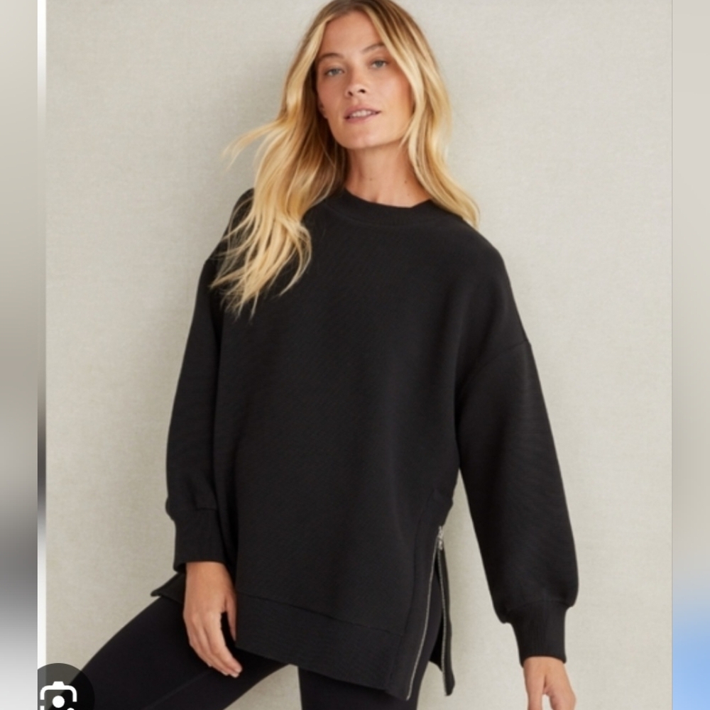 Varley Black Mae Longline Side Zip Ribbed Oversized Sweatshirt Sz. S - Picture 1 of 8